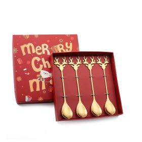 4pcs /Pack Christmas Deer Stirring Spoon Coffee Dessert Scoop (Color: Gold, type: Gadgets)